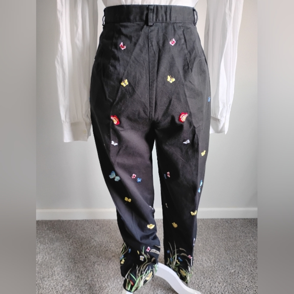 Talbots Vintage Cotton Stretch Garden Girl Embroidered Pants Butterfly Size 14 - Picture 6 of 14
